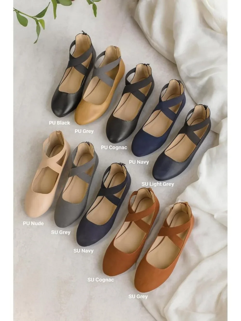 Women's Nude Foam Cushioned Closed Toe Criss Cross Elastic Strap Flat Shoes
